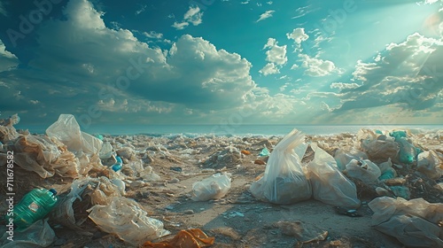 Plastic waste in landfills has been sorted and ready to be recycled. AI generated illustration photo