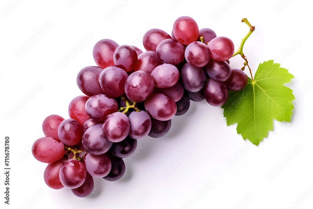 Red grape with leaf isolated on white background Red grape with leaf isolated on white background
