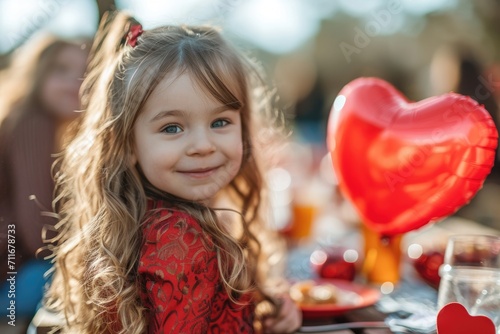 girl with red balloon. "Little Valentine: A Girl's Love-Filled Celebration"