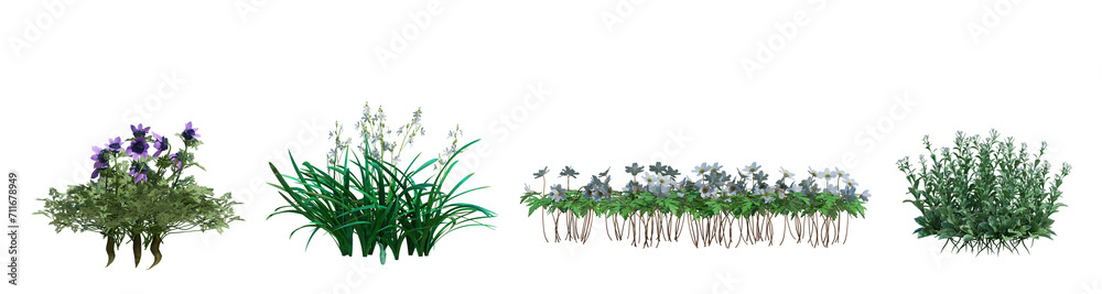 Naklejka premium 3d rendering shrub and flower isolated cut background 