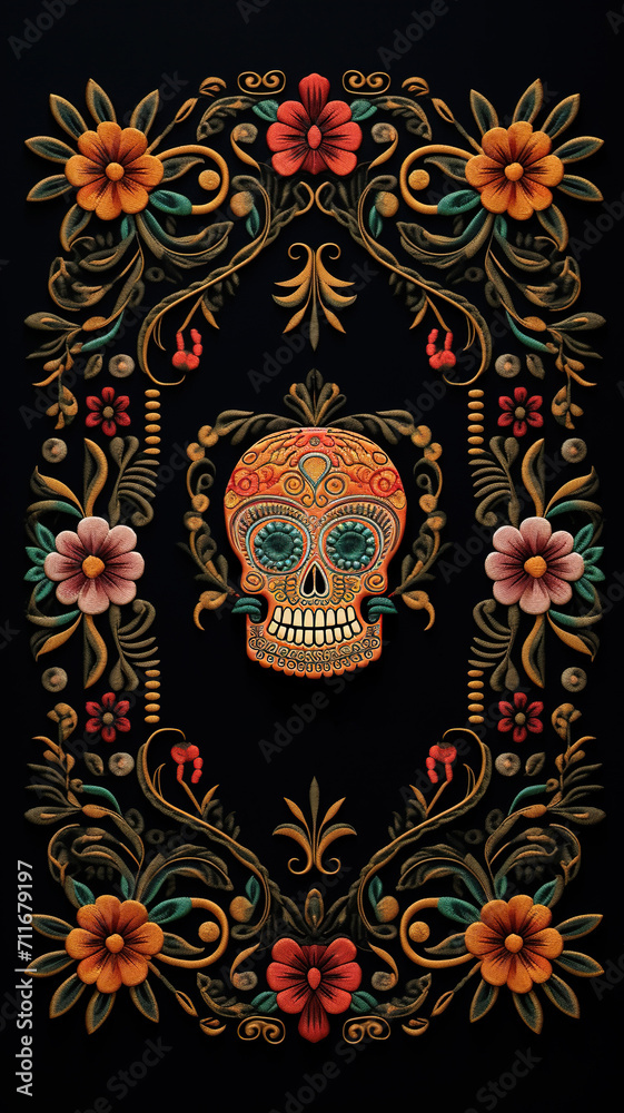 Mexican Dia de Los Muertos holiday traditional ethnic design background