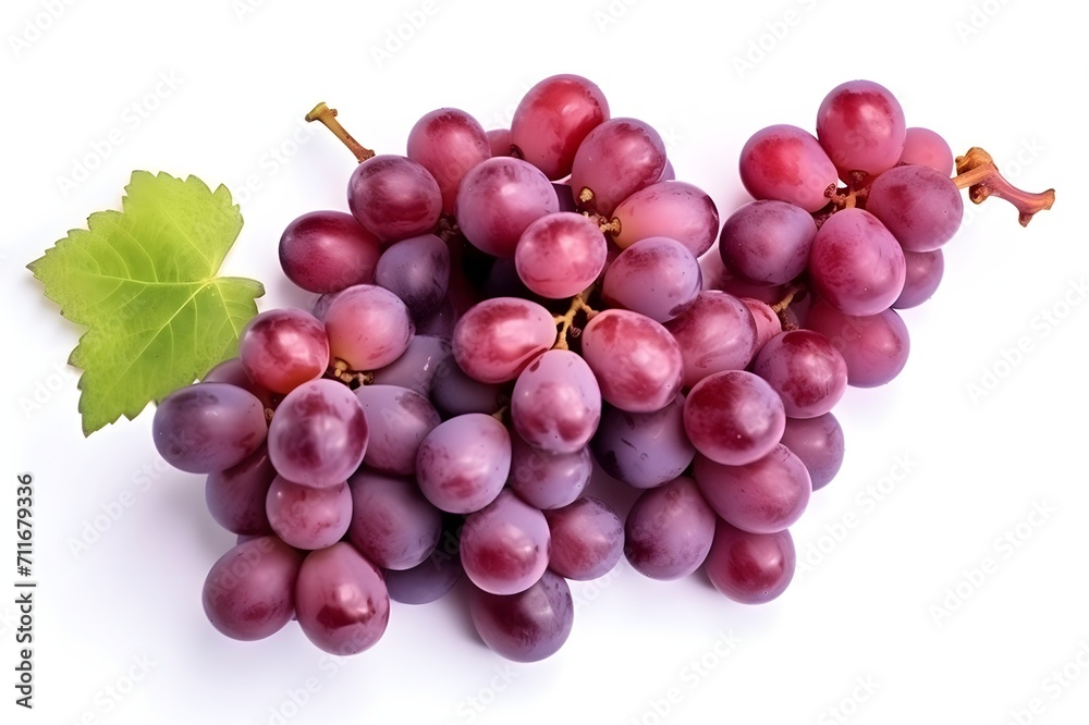 Bunch of red grapes with leaf isolated on a white background Bunch of red grapes with leaf isolated on a white background
