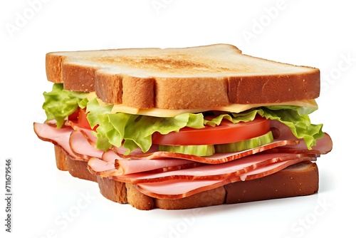 Sandwich with ham, cheese, tomato and lettuce. Spicy sandwich
