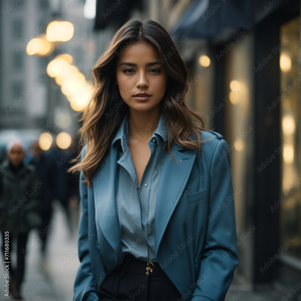 The girl in the blue dress