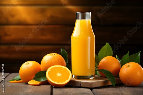 Fresh orange juice in a glass with fresh oranges