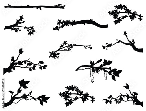 Tree branches silhouette vector art white background