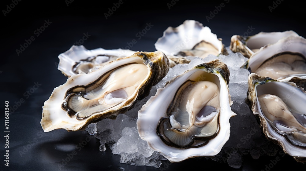 Fresh oysters served on ice, close up, copy space Fresh oysters served on ice, close up, copy space