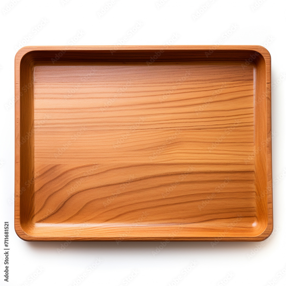 One empty wooden tray, AI Generative.