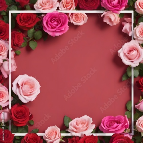 Valentine's Day flower frame with roses, Valentine's Day background with decorative floral background with copy space