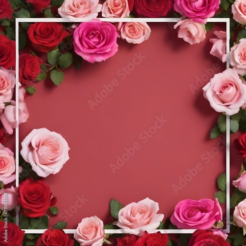 Valentine s Day flower frame with roses  Valentine s Day background with decorative floral background with copy space  