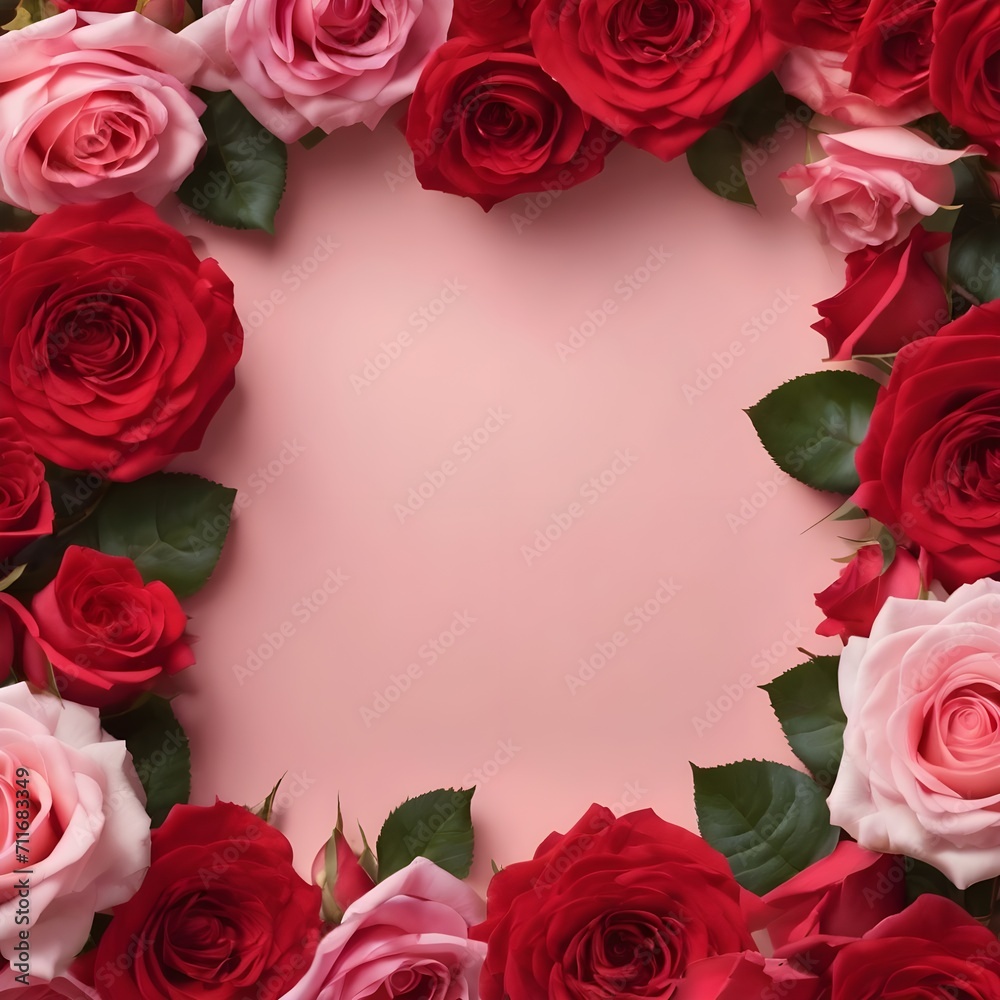 Valentine's Day flower frame with roses, Valentine's Day background with decorative floral background with copy space  