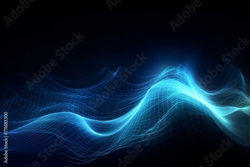 Abstract blue energy waves create a futuristic high-tech background. Generative AI