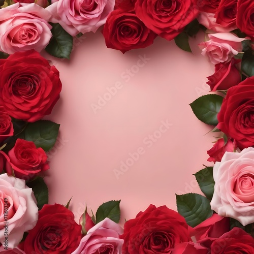 Valentine s Day flower frame with roses  Valentine s Day background with decorative floral background with copy space  