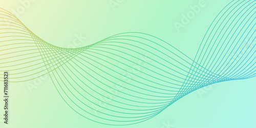 Abstract background with waves for banner. Medium banner size. Vector background with lines. Colorful. Green, blue, yellow. Brochure, booklet