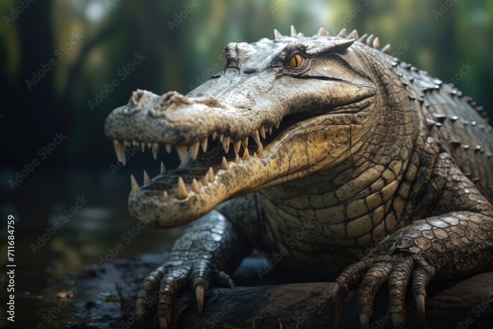 Large female saltwater crocodile on muddy river bank. Large female saltwater crocodile on muddy river bank.