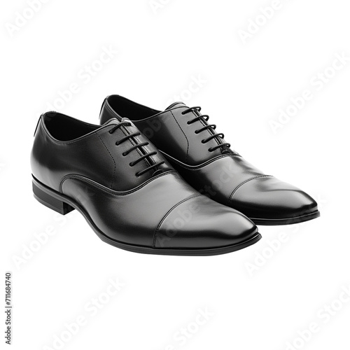Elegant black leather shoes on transparent background