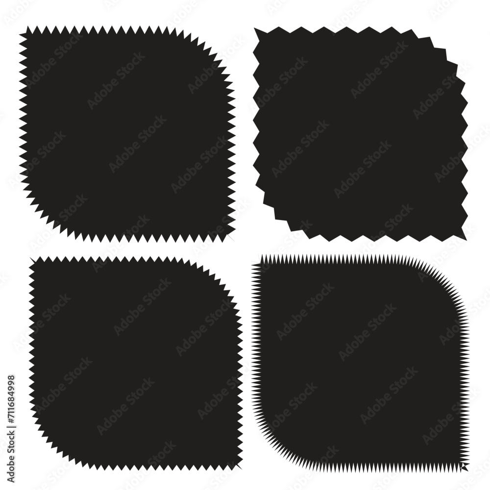 Zig zag edge rectangle shape collection. Jagged rectangular elements set. Black graphic design elements for decoration, banner, poster, template, sticker, badge. Vector - obrazy, fototapety, plakaty 