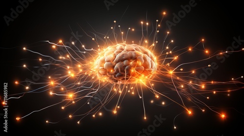 Close up of human brain showing neurons firing and neural extensions medical concept