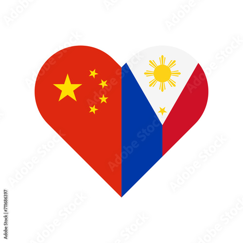 unity concept. heart shape icon of china and philippines flags. vector illustration isolated on white background