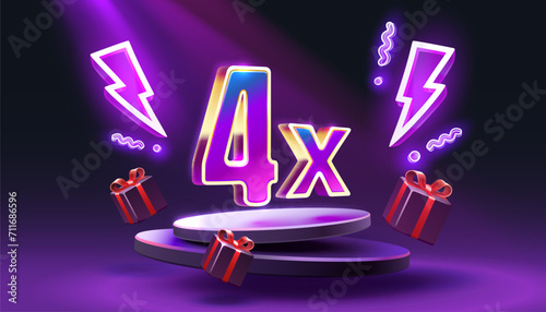 4x winner banner, promotion flyer, prize label. Vector illustration