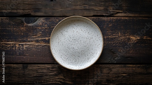 Speckled Ceramic Plate on Dark Wooden Rustic Table