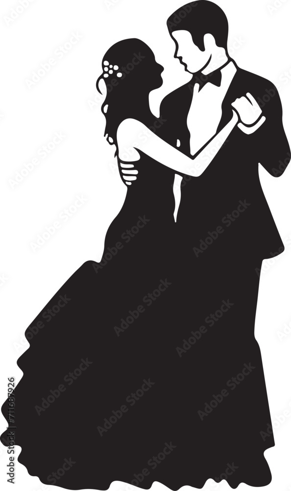 Romantic Lovers Couple dancing romantically silhouette Illustration line art Design