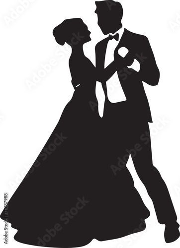 Romantic Lovers Couple dancing romantically silhouette Illustration line art Design