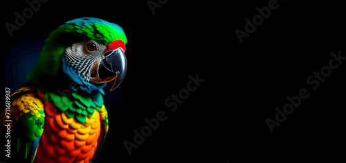A bright, beautiful parrot, a tropical wild bird. artificial intelligence generator, AI, neural network image. background for the design.