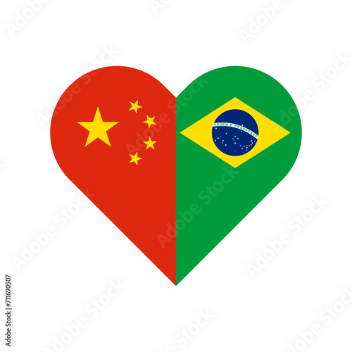 unity concept. heart shape icon of china and brazil flags. vector illustration isolated on white background