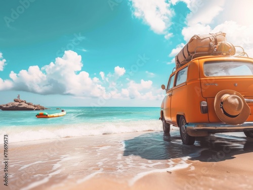 Travel car Background, Sunny Tropical Beach