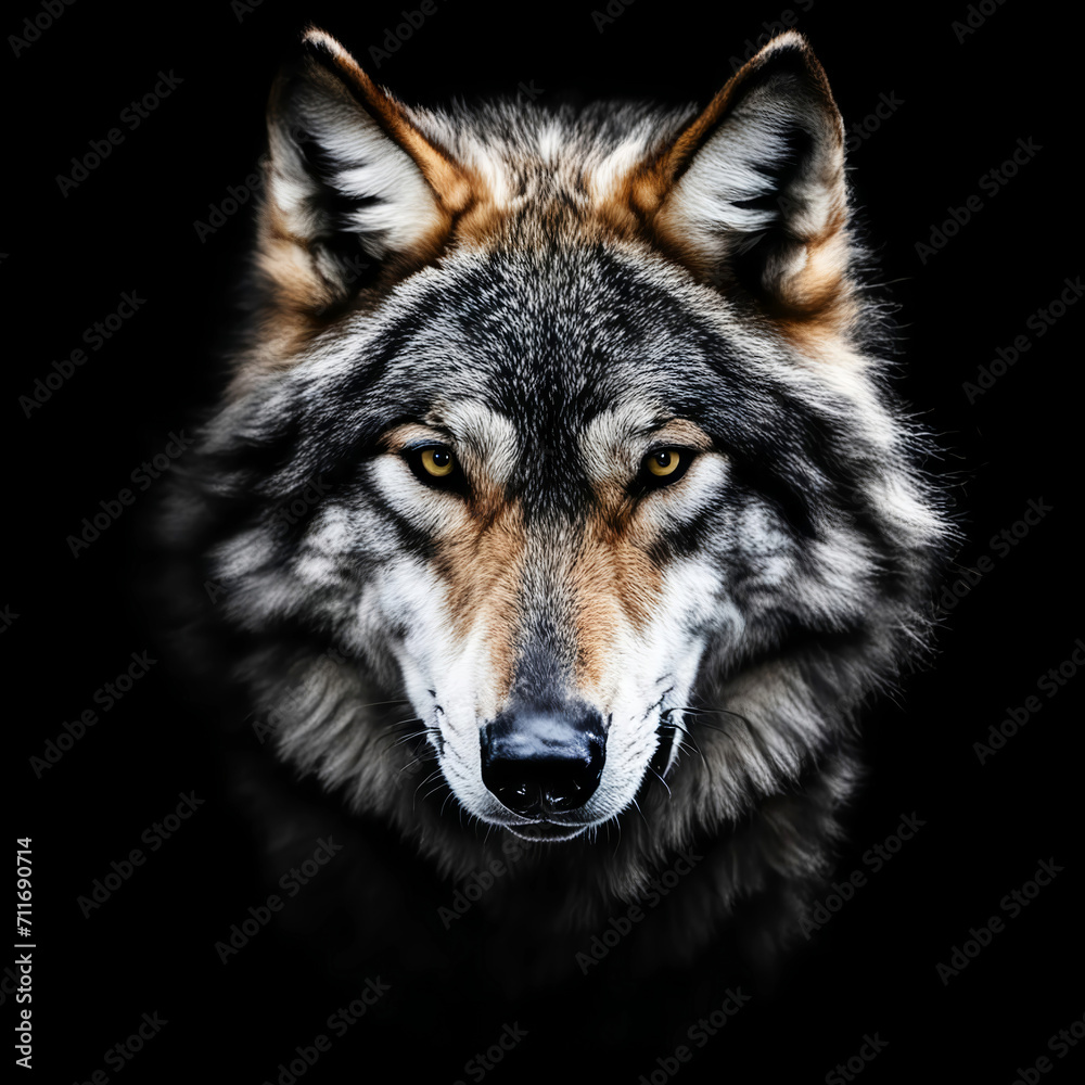 a gray wolf, a forest predator. artificial intelligence generator, AI, neural network image. background for the design.