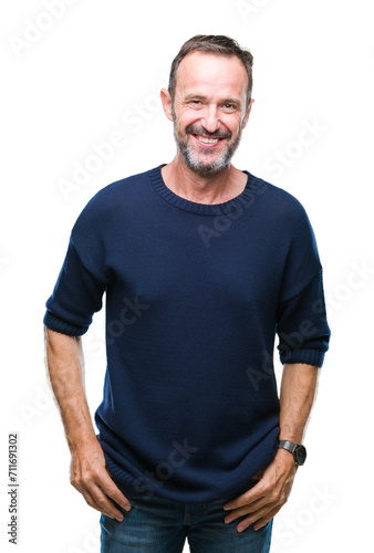 Middle age hoary senior man over isolated background with a happy and cool smile on face. Lucky person. © Krakenimages.com