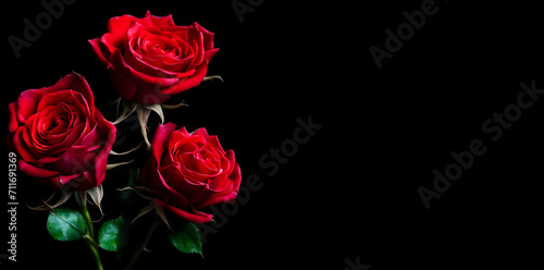 a bouquet of red roses on a black background  flowers as a gift  love. artificial intelligence generator  AI  neural network image. background for the design.
