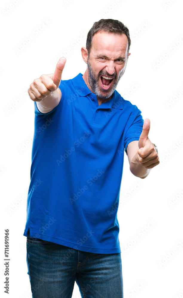 Middle age hoary senior man over isolated background approving doing positive gesture with hand, thumbs up smiling and happy for success. Looking at the camera, winner gesture. Middle age hoary senior man over isolated background approving doing positive gesture with hand, thumbs up smiling and happy for success. Looking at the camera, winner gesture.