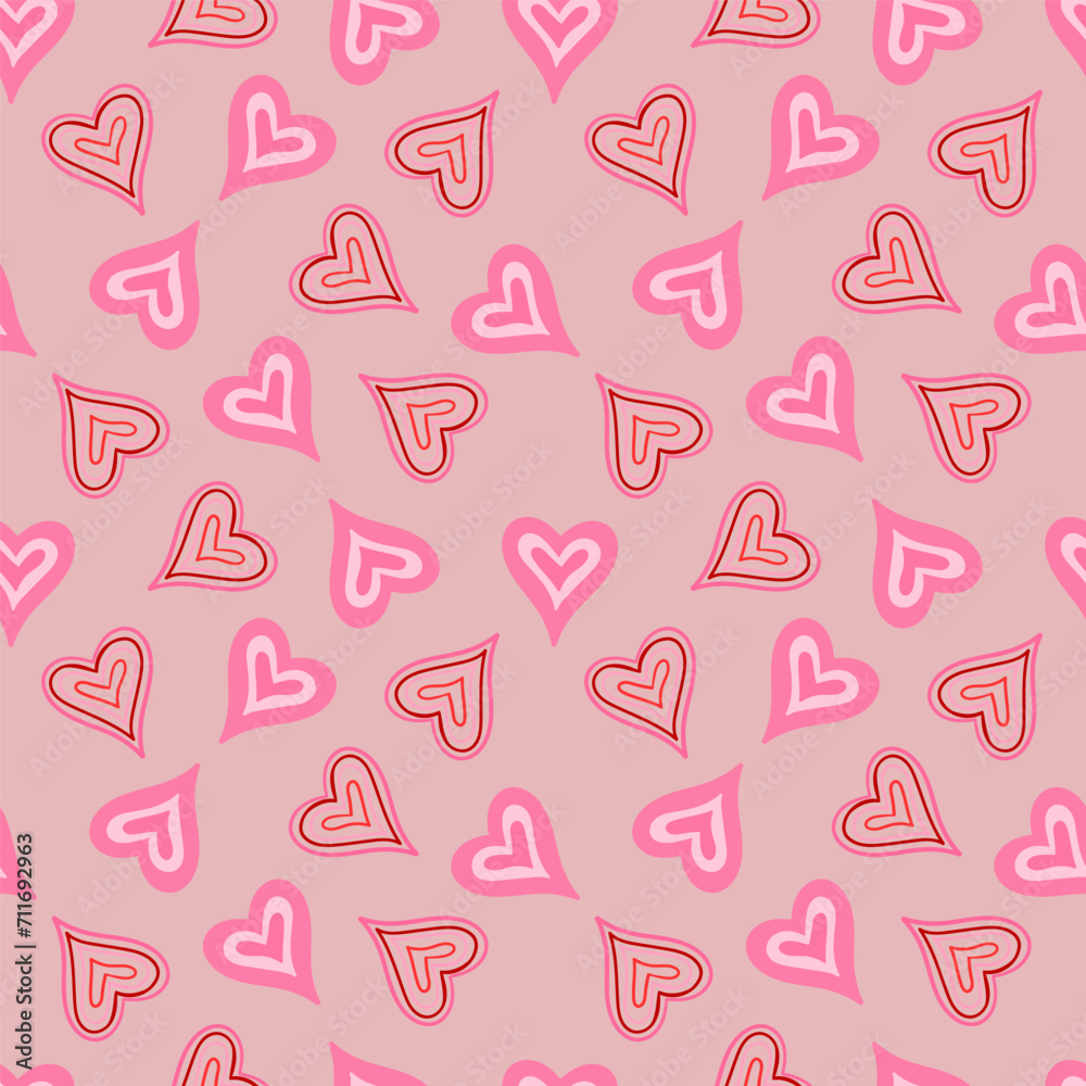 Set of seamless patterns with hand drawn hearts. Valentine s day background. Vector graphic, EPS10