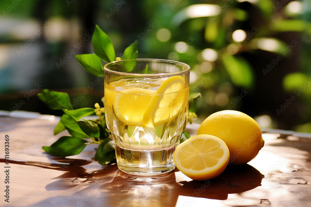 glass with Lemon cocktail on the street cafe table glass with Lemon cocktail on the street cafe table
