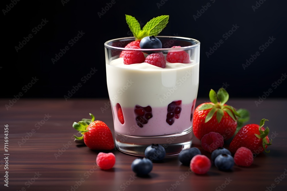 Delicious yogurt with fresh berries in a glass Delicious yogurt with fresh berries in a glass