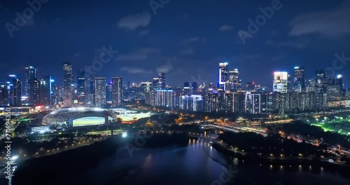 Wallpaper Mural Aerial forward shot of Shenzhen financial district skyline and transportation at night Torontodigital.ca