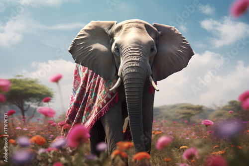 elephant with flower shawl