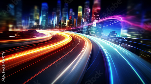 traffic on highway at night. concept of high speed internet traffic