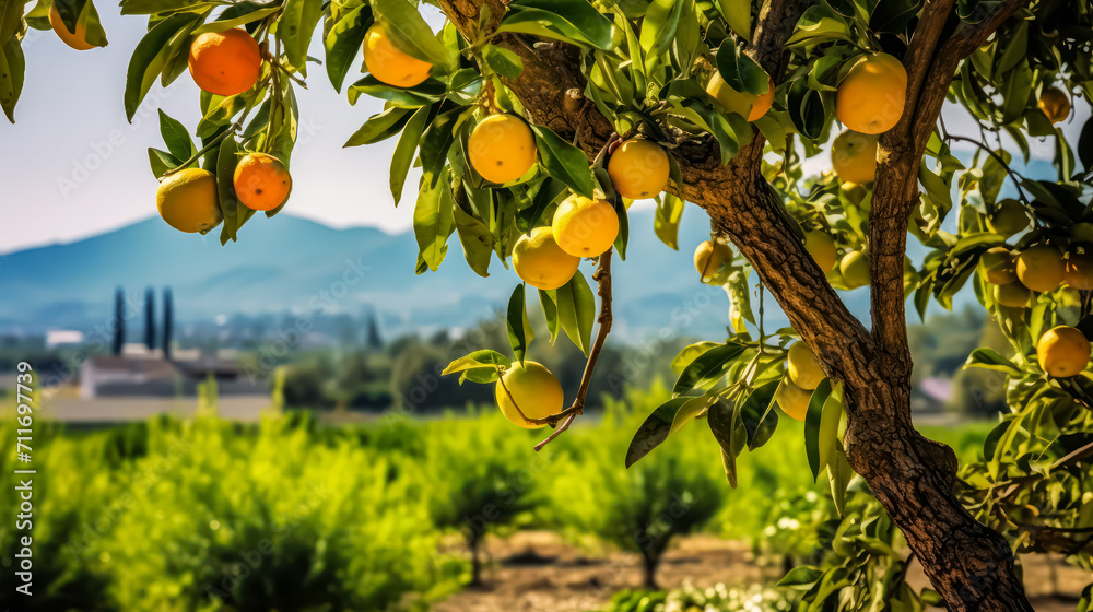 Embrace the beauty of a lush green garden in spring, featuring an orange tree. This picturesque image captures the essence of farming and makes for a wonderful wallpaper.