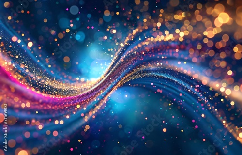 Abstract representation of a cosmic whirl, blending sparkling hues in a dance of light and color.