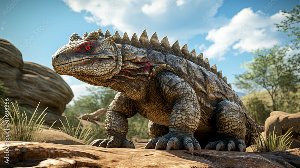 Realistic Ankylosaur Dinosaur in Natural Habitat created with Generative AI technology
