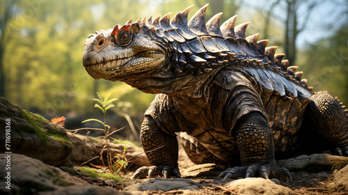 Realistic Ankylosaur Dinosaur in Natural Habitat created with Generative AI technology