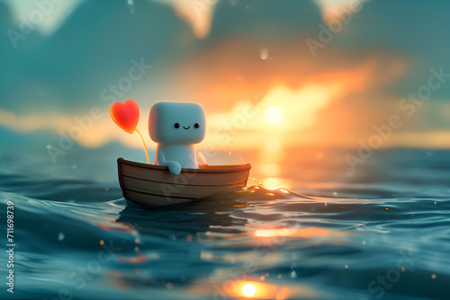 A cute hopeful marshmallow searching his true love through the ocean