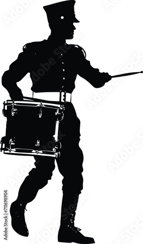 Silhouette marching band percussion instrument player full body black color only