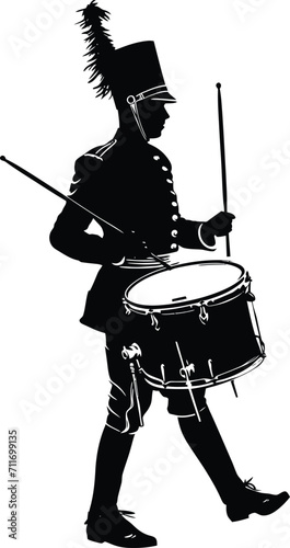 Silhouette marching band percussion instrument player full body black color only