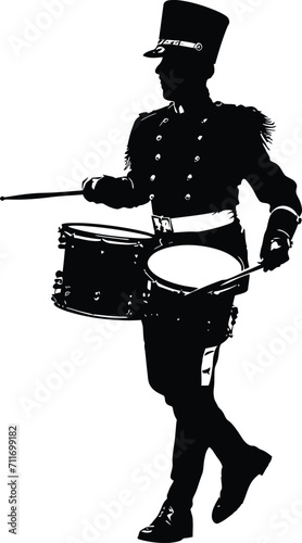 Silhouette marching band percussion instrument player full body black color only