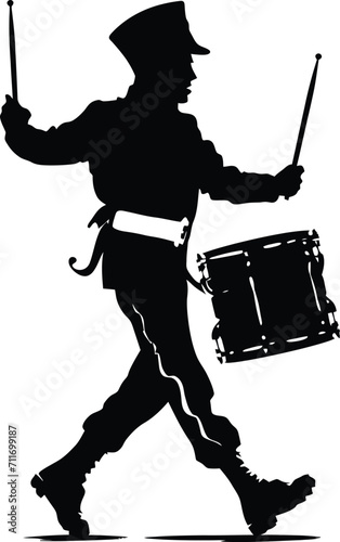 Silhouette marching band percussion instrument player full body black color only