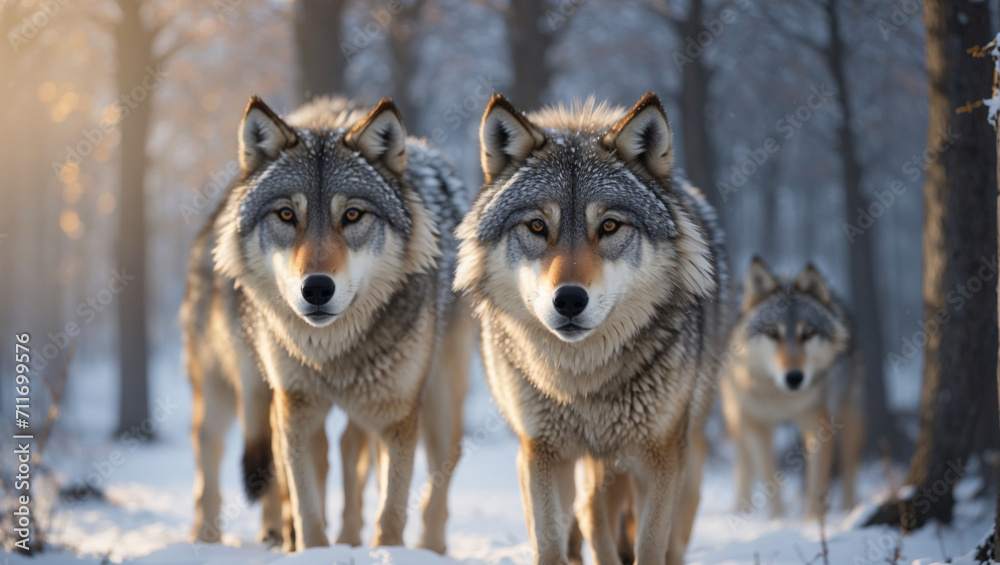 Fototapeta premium Wolf in snow, winter season